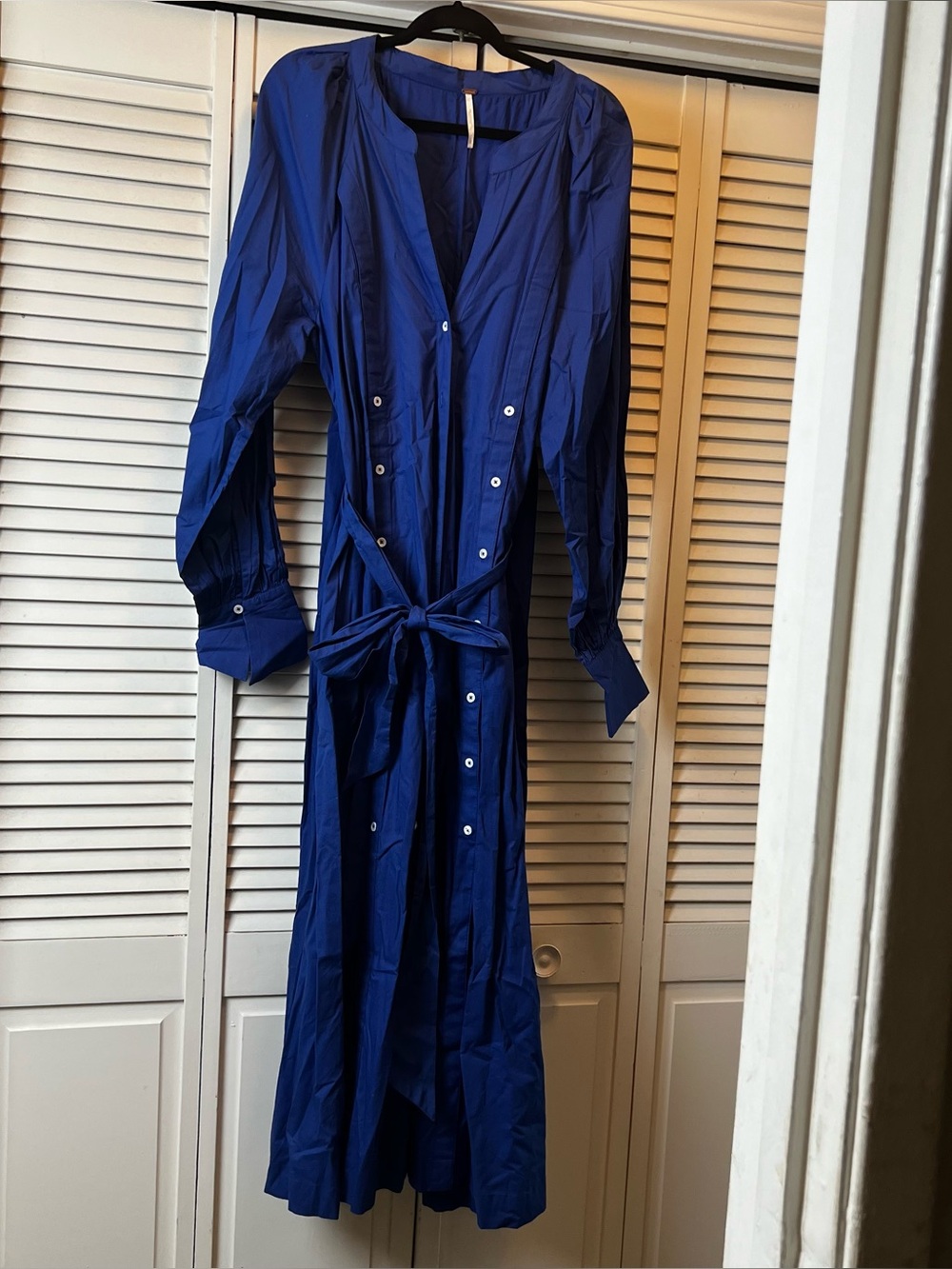 Free People Button-Front Maxi Dress in Royal Blue